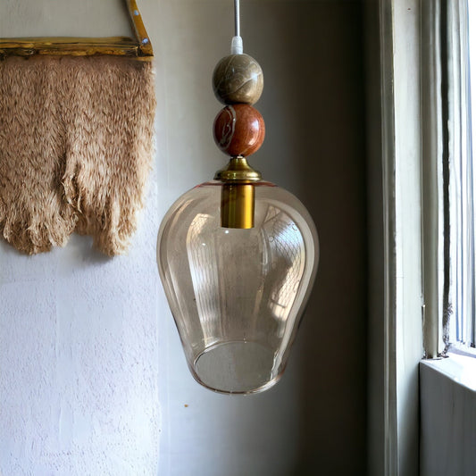 Handcrafted Glass Pendant Light with Marble Accents - Elegant Modern Lighting