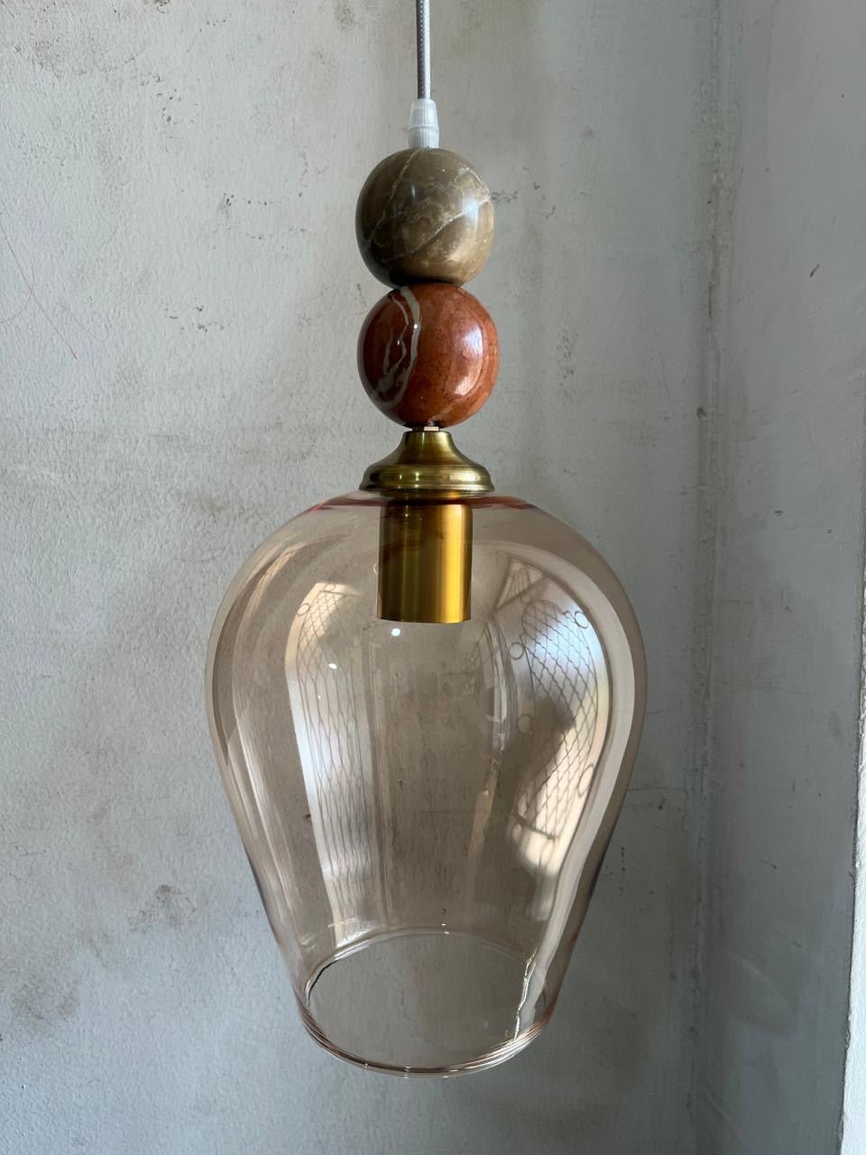 Handcrafted Glass Pendant Light with Marble Accents - Elegant Modern Lighting