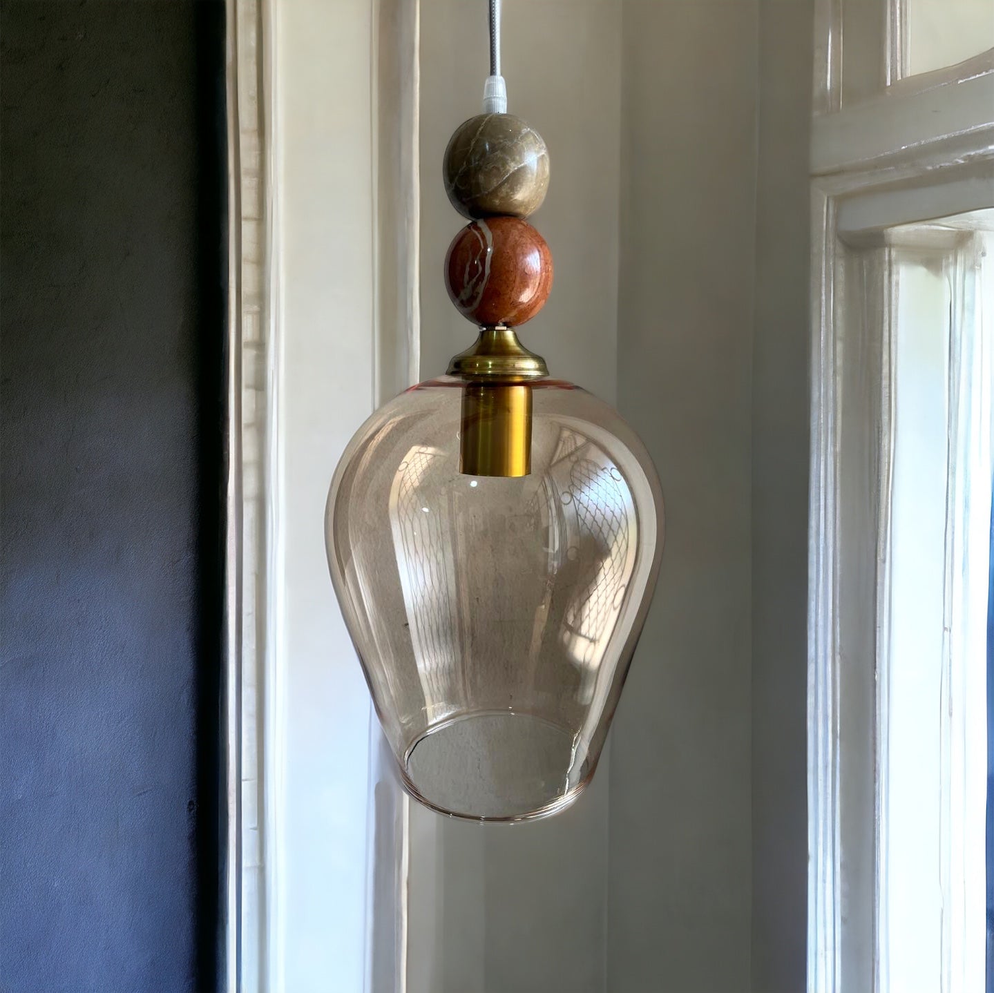 Handcrafted Glass Pendant Light with Marble Accents - Elegant Modern Lighting