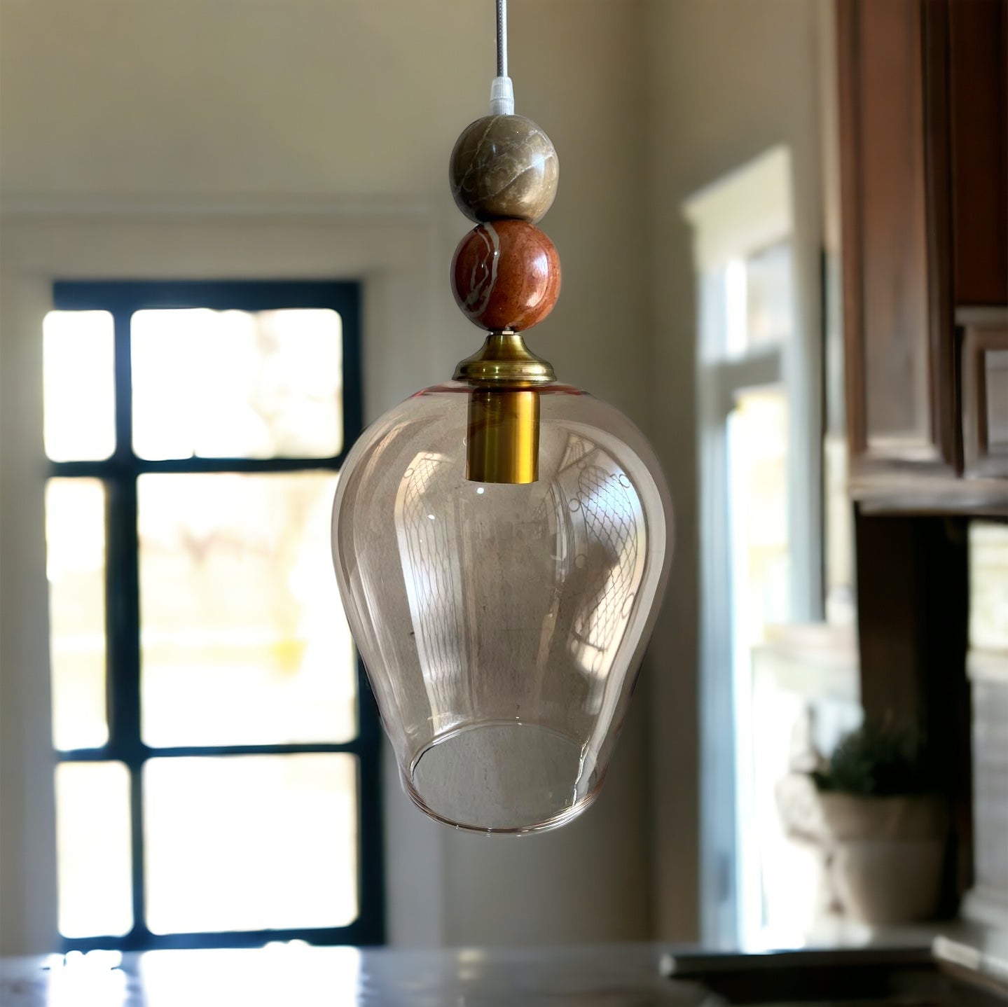 Handcrafted Glass Pendant Light with Marble Accents - Elegant Modern Lighting