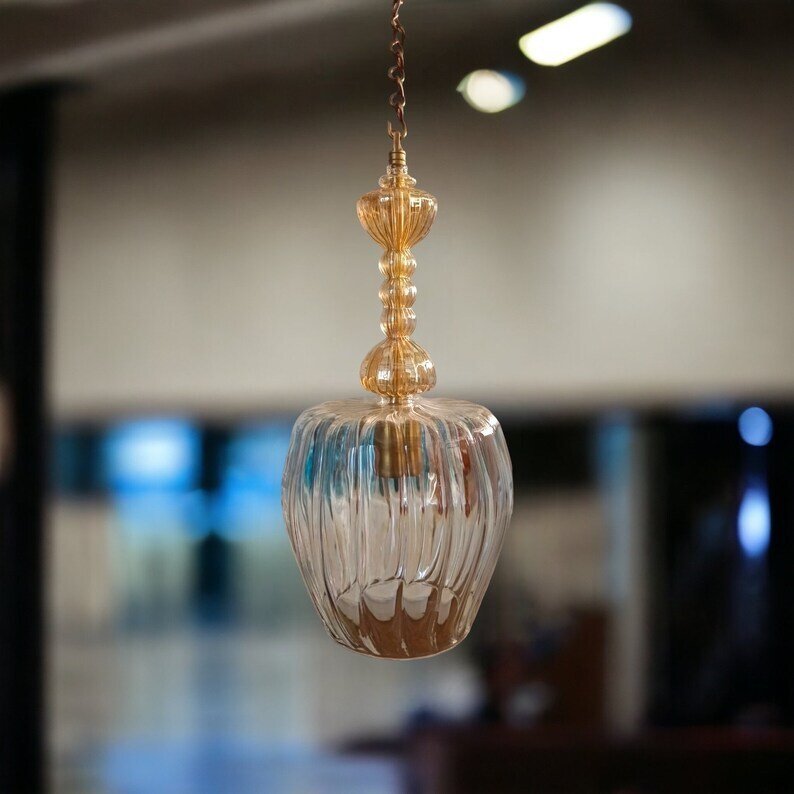 Handcrafted Gold Glass Pendant Light β Vintage-Inspired Ceiling Fixture for Ambient Lighting | Les Trois Pyramides