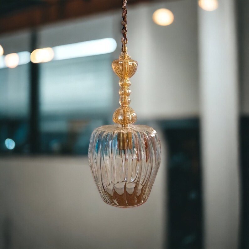 Handcrafted Gold Glass Pendant Light β Vintage-Inspired Ceiling Fixture for Ambient Lighting | Les Trois Pyramides