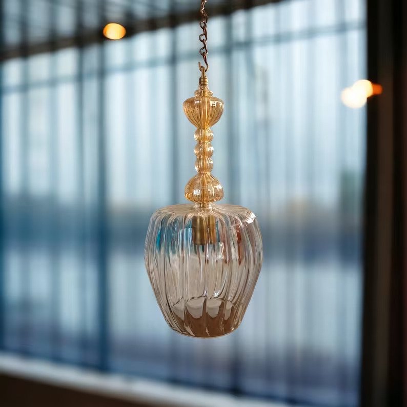 Handcrafted Gold Glass Pendant Light β Vintage-Inspired Ceiling Fixture for Ambient Lighting | Les Trois Pyramides