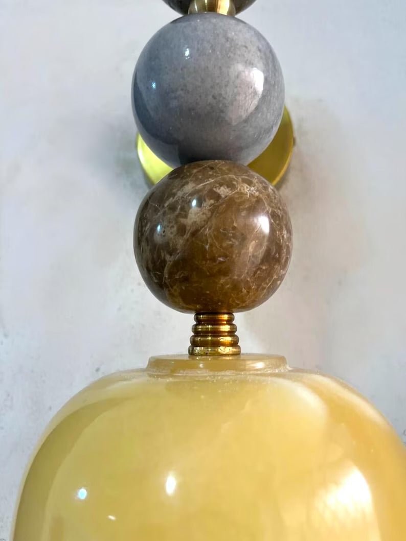 Handcrafted Marble & Brass Light Fixture, Modern Geometric Wall Decor | Custom Marble