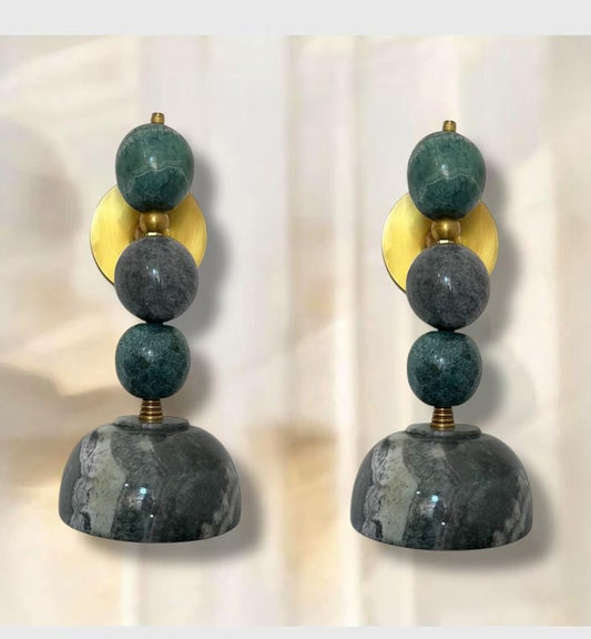 Handcrafted Marble & Brass Light Fixture, Modern Geometric Wall Decor | Les Trois Pyramides