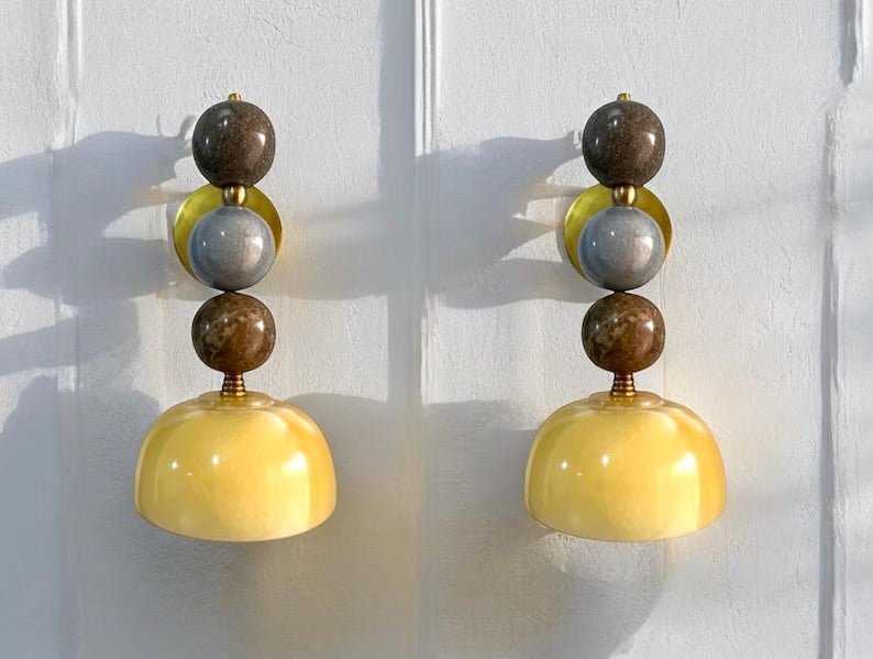 Handcrafted Marble & Brass Light Fixture, Modern Geometric Wall Decor | Custom Marble
