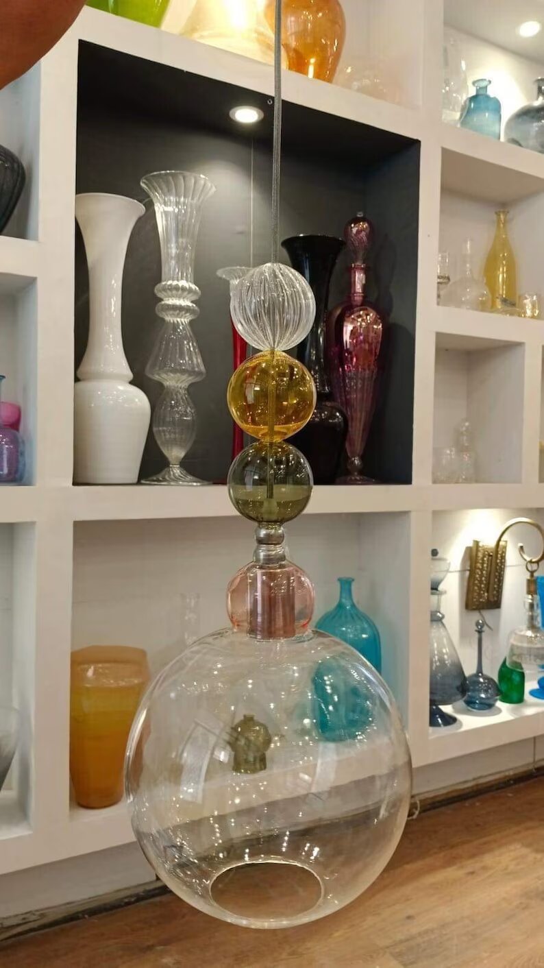 Handcrafted Multicolor Glass Pendant Light with Decorative Globe Design | Les Trois Pyramides.