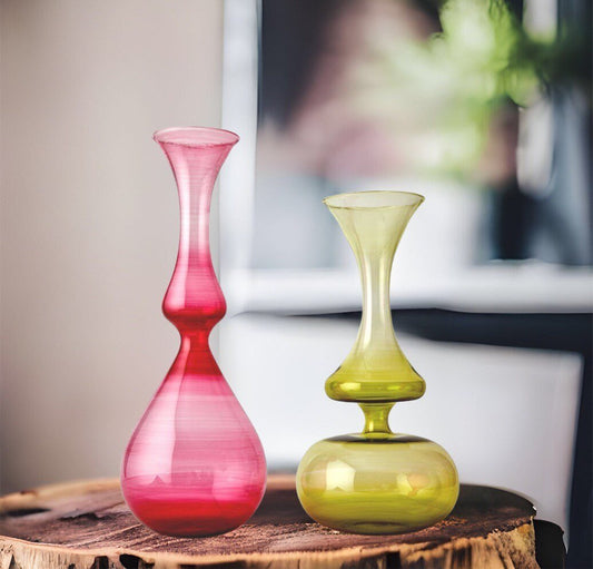 Set of 2 Handmade Vases , Handmade Blown Glass Table Top , Blown Glass Vases , Vintage Glass Vase , Colored Glass Vases - Les Trois Pyramides