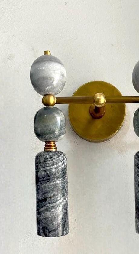 Handmade Brass finish sconce Double light with unique Marble Gemstones - Les Trois Pyramides