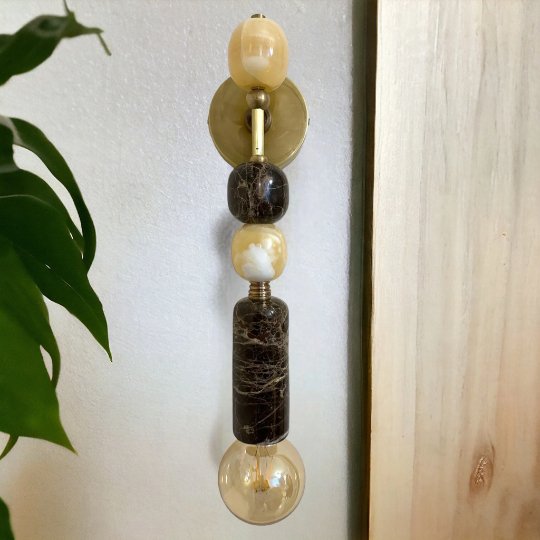 Handmade Brass finish sconce lighting with Brown Marble Gemstones | Les Trois Pyramides