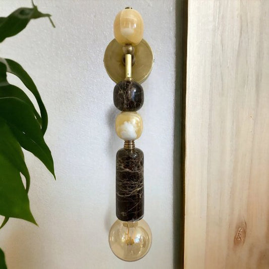 Handmade Brass finish sconce lighting with Brown Marble Gemstones | Les Trois Pyramides