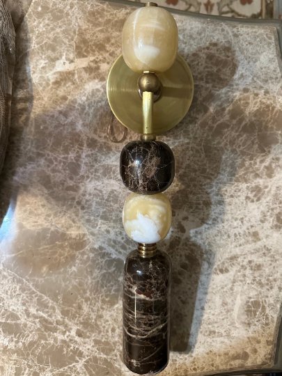 Handmade Brass finish sconce lighting with Brown Marble Gemstones | Les Trois Pyramides