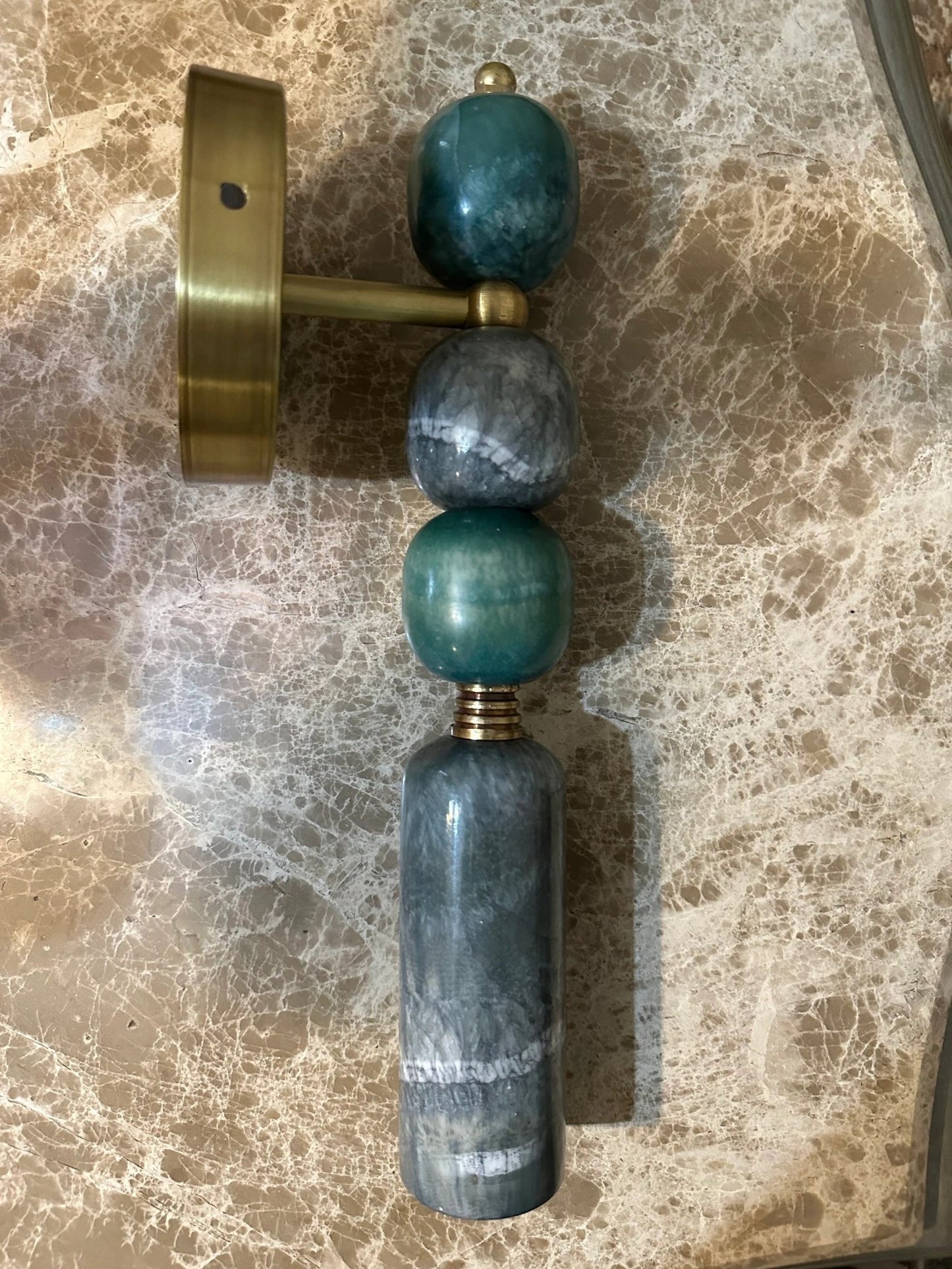 Handmade Brass finish sconce lighting with Green Marble Gemstones - sconce lighting by Les Trois Pyramides