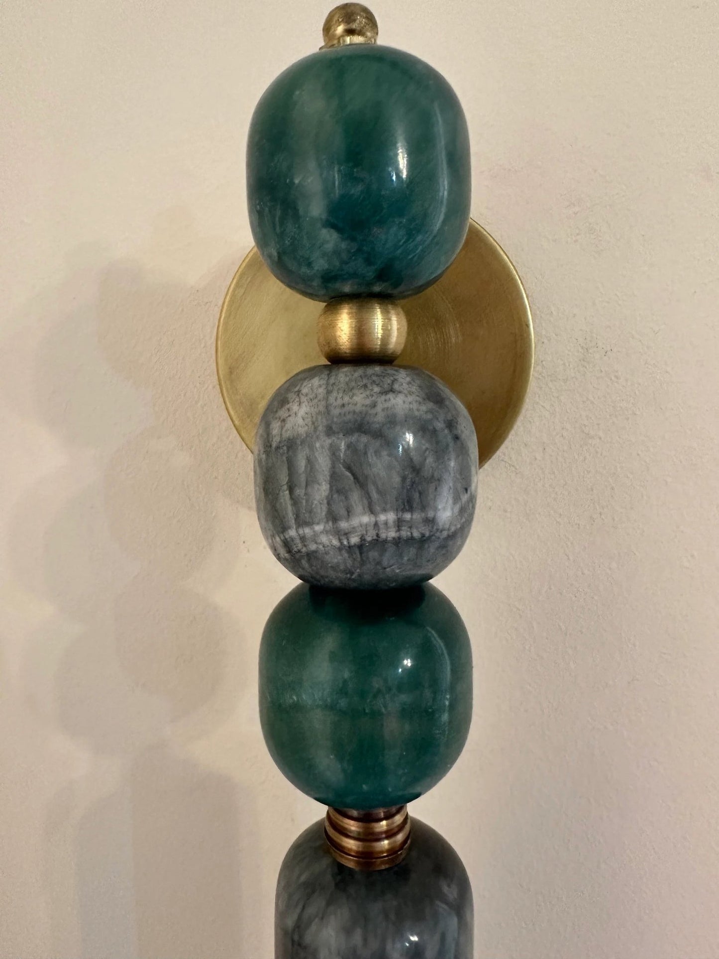 Handmade Brass finish sconce lighting with Green Marble Gemstones - sconce lighting by Les Trois Pyramides