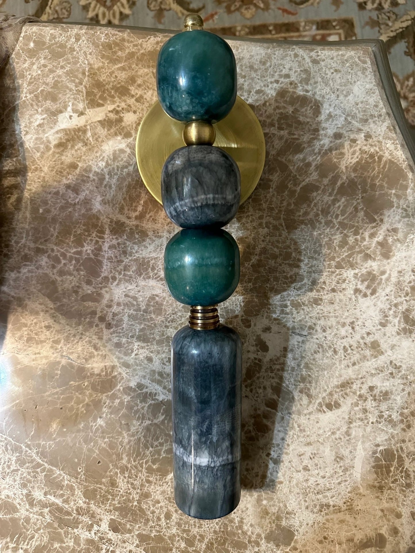 Handmade Brass finish sconce lighting with Green Marble Gemstones - sconce lighting by Les Trois Pyramides