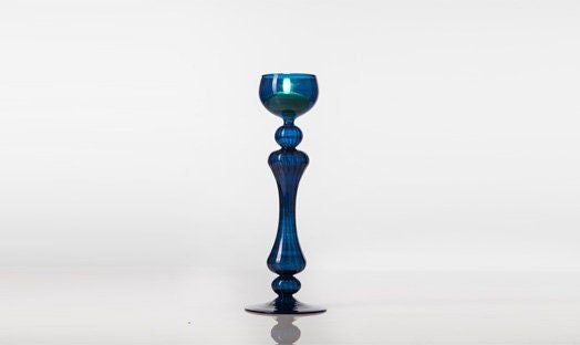 Handmade Blue Modern Candle Stick Holder โ Blown Glass Handmade Gift