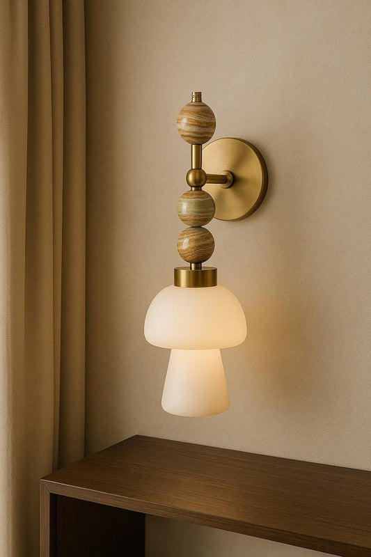 Handmade Onyx & Brass Mushroom Wall Sconce with Frosted Glass โ Modern Wall Light Fixture