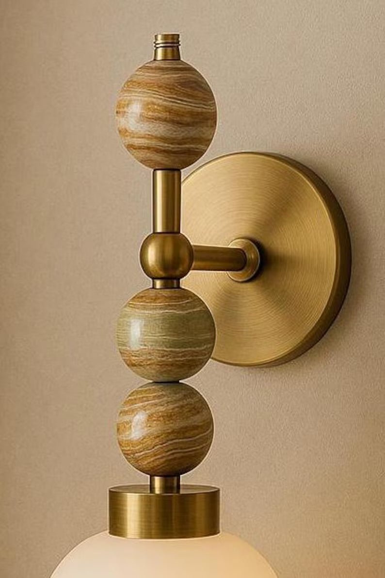 Handmade Onyx & Brass Mushroom Wall Sconce with Frosted Glass – Modern Wall Light Fixture