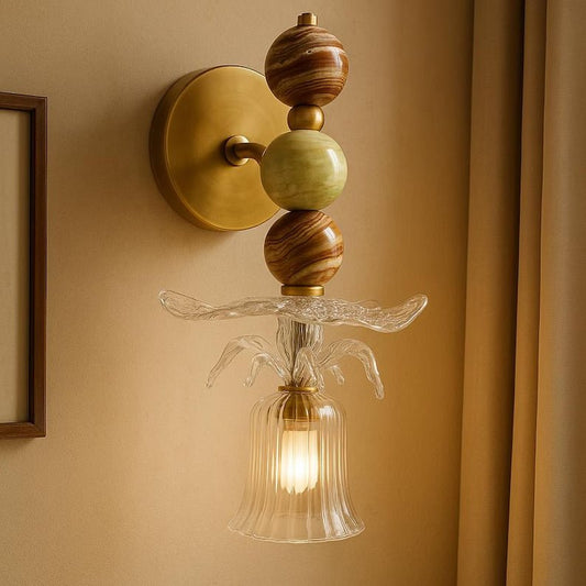 Handmade Onyx & Glass Wall Sconce โ  Bell Flower Design | Les Trois Pyramides