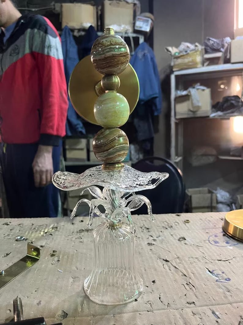 Handmade Onyx & Glass Wall Sconce –  Bell Flower Design | Les Trois Pyramides