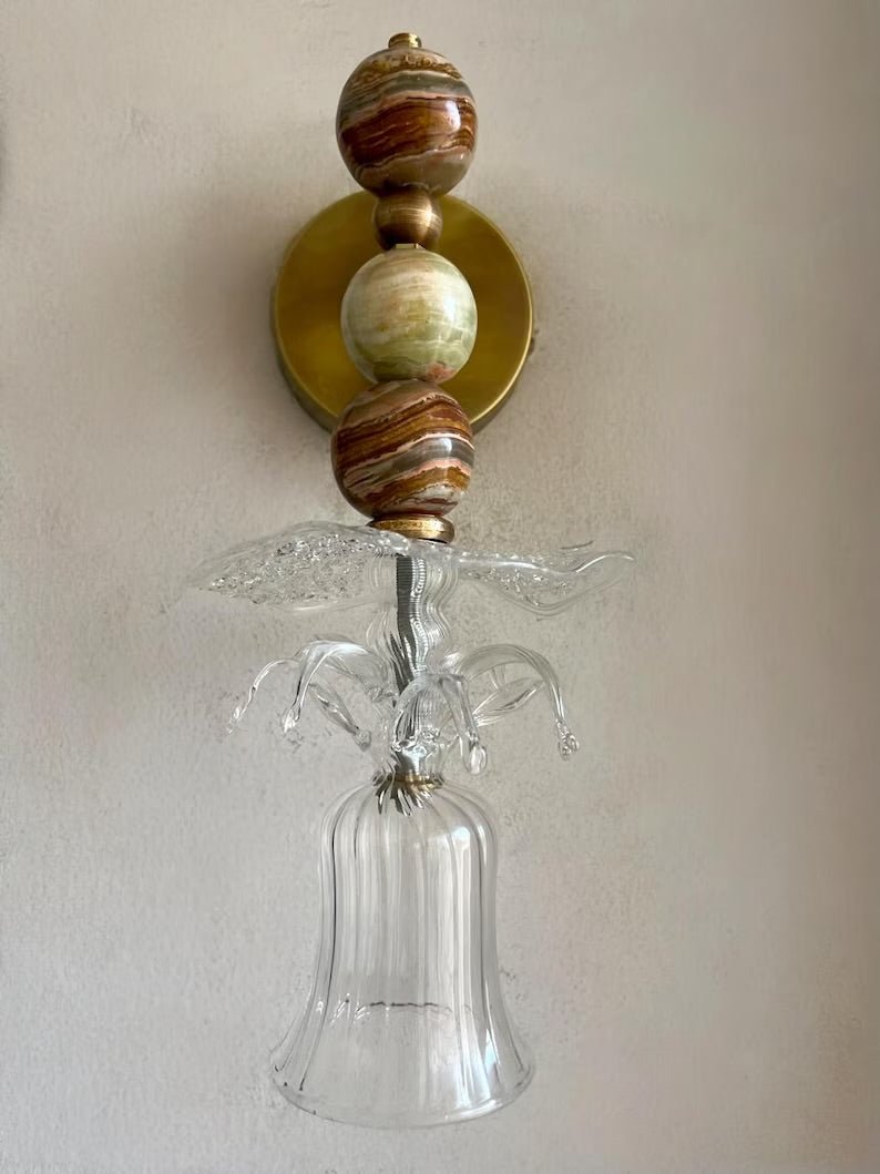 Handmade Onyx & Glass Wall Sconce –  Bell Flower Design | Les Trois Pyramides
