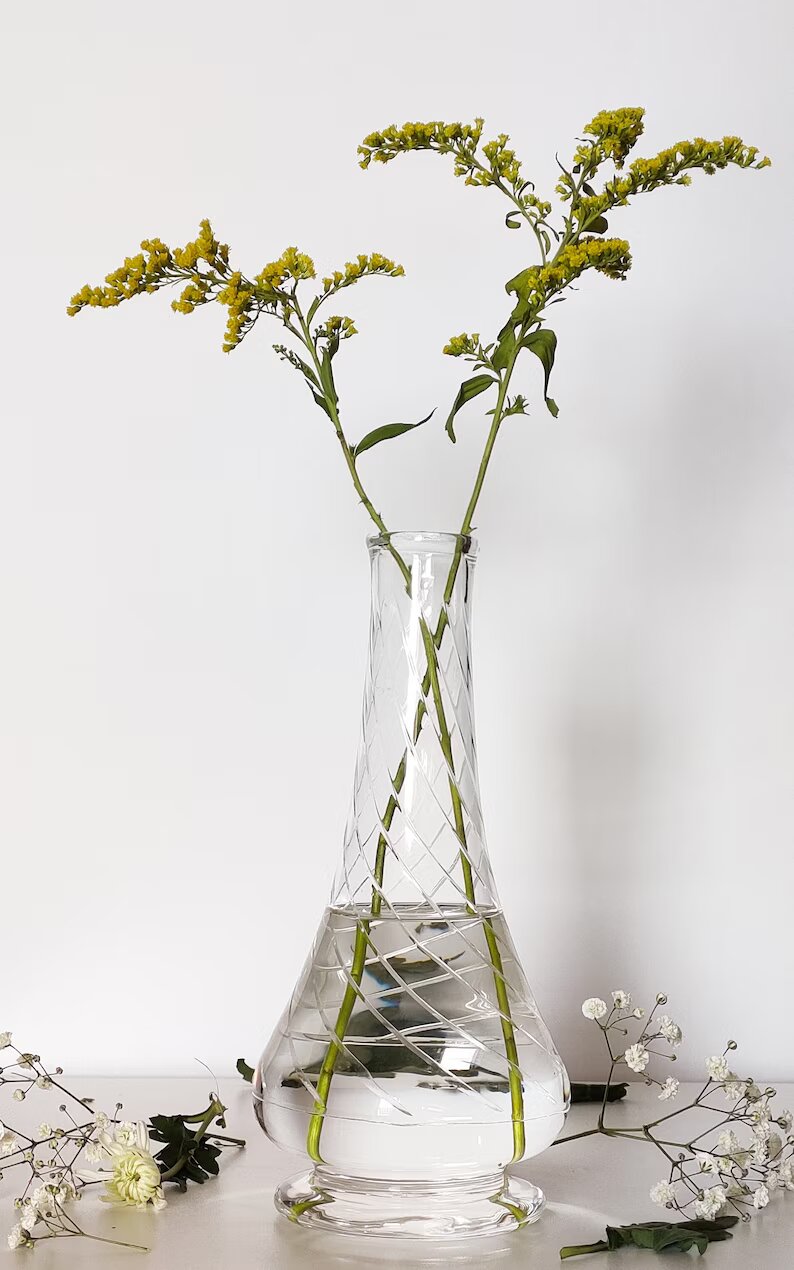 Set of Three Clear Vintage Classic Handmade Blown Glass Vases made with love Handmade Gift , vases for flowers , wedding gifts