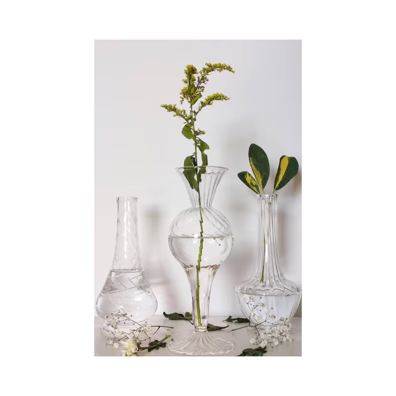 Set of Three Clear Vintage Classic Handmade Blown Glass Vases made with love Handmade Gift , vases for flowers , wedding gifts