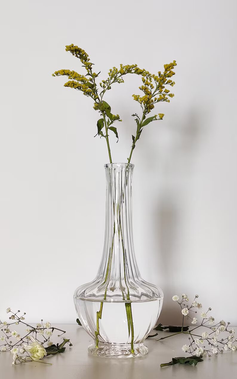 Set of Three Clear Vintage Classic Handmade Blown Glass Vases made with love Handmade Gift , vases for flowers , wedding gifts