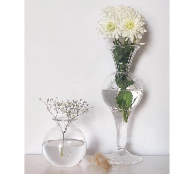 Set of 2 Handmade Clear Vases , Handmade Blown Glass Table Top , Blown glass vases , vintage glass vase , colored glass vases