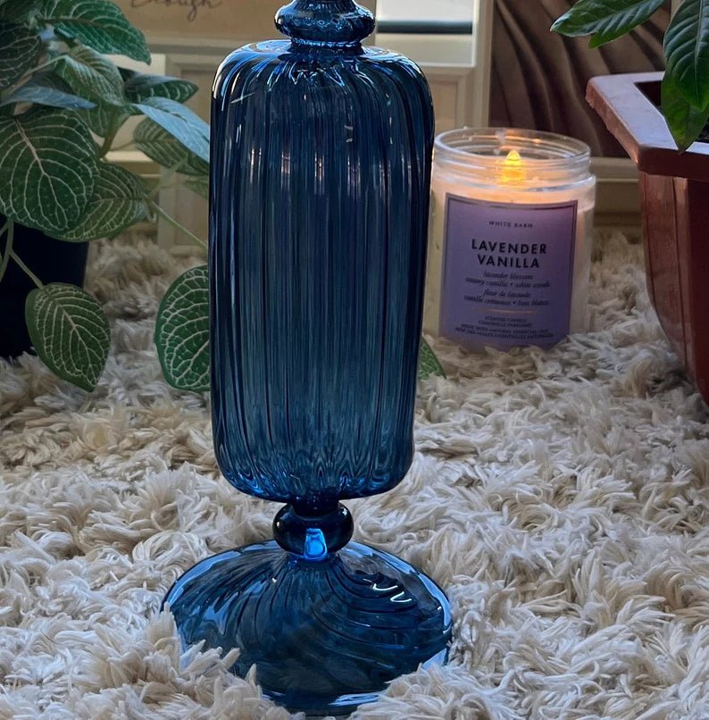 Large Blue Hued Perfume Decanter Bottle Fragrance - Handmade Blown Glass Perfume Bottle Made with Love - Glass Art Decanter - Decanters - Les Trois Pyramides