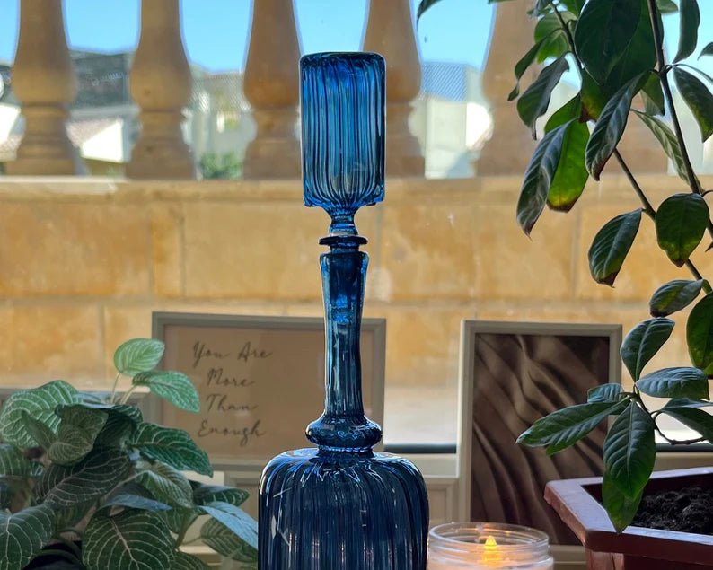 Large Blue Hued Perfume Decanter Bottle Fragrance - Handmade Blown Glass Perfume Bottle Made with Love - Glass Art Decanter - Decanters - Les Trois Pyramides