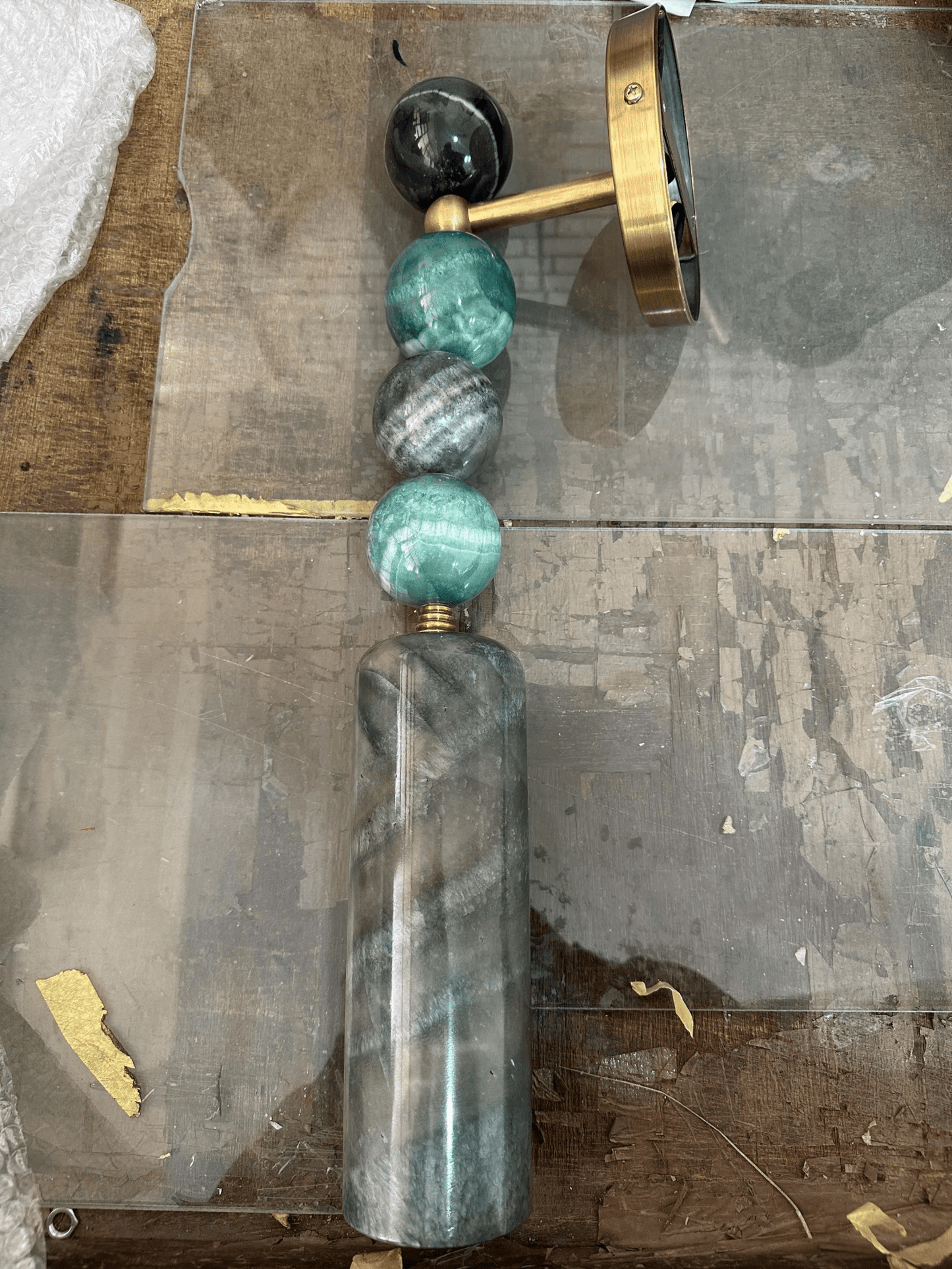 Large Handmade Brass finish sconce lighting with Marble Gemstones