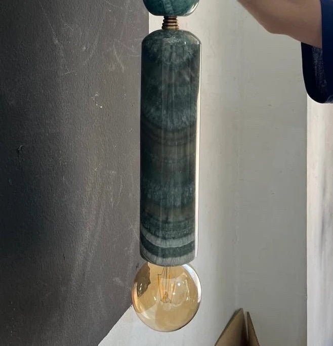 Large Handmade Brass finish sconce lighting with Marble Gemstones - Les Trois Pyramides