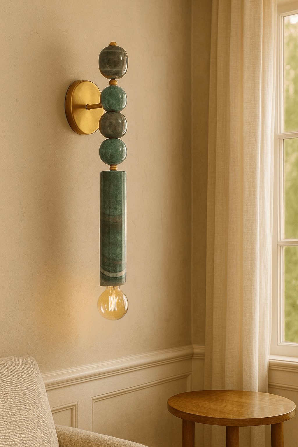 Large Handmade Brass finish sconce lighting with Marble Gemstones - Les Trois Pyramides