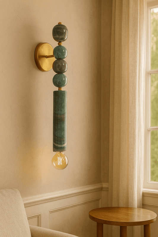 Large Handmade Brass finish sconce lighting with Marble Gemstones - Les Trois Pyramides