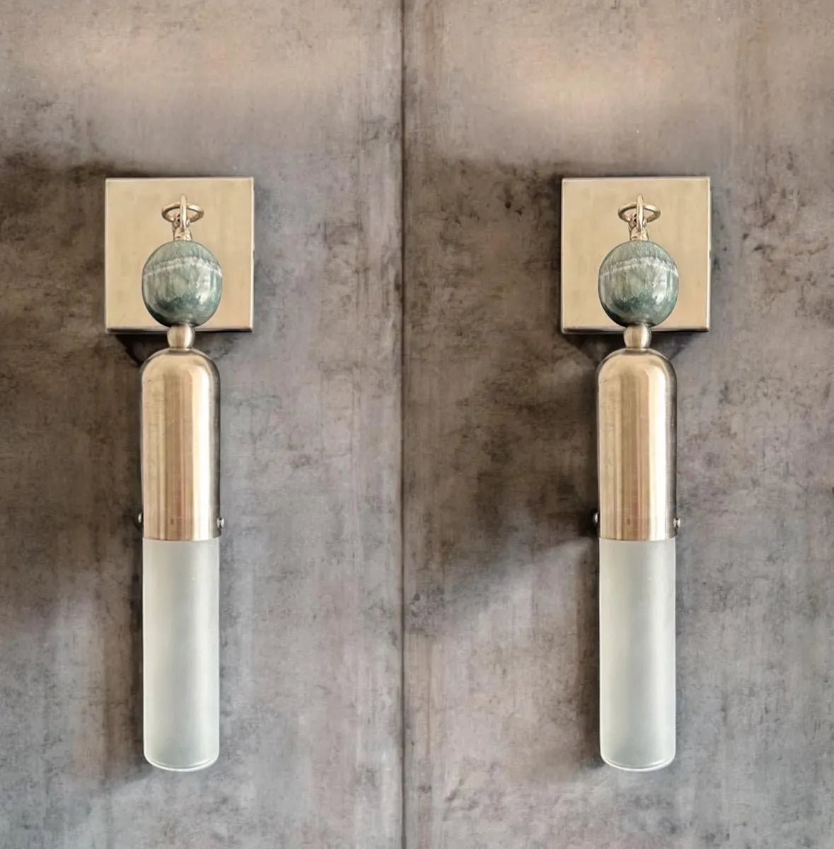 Les Trois Pyramides Frosted Glass + Marble Gemstones handmade wall sconce | Les Trois Pyramides