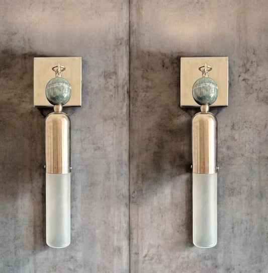 Les Trois Pyramides Frosted Glass + Marble Gemstones handmade wall sconce | Les Trois Pyramides