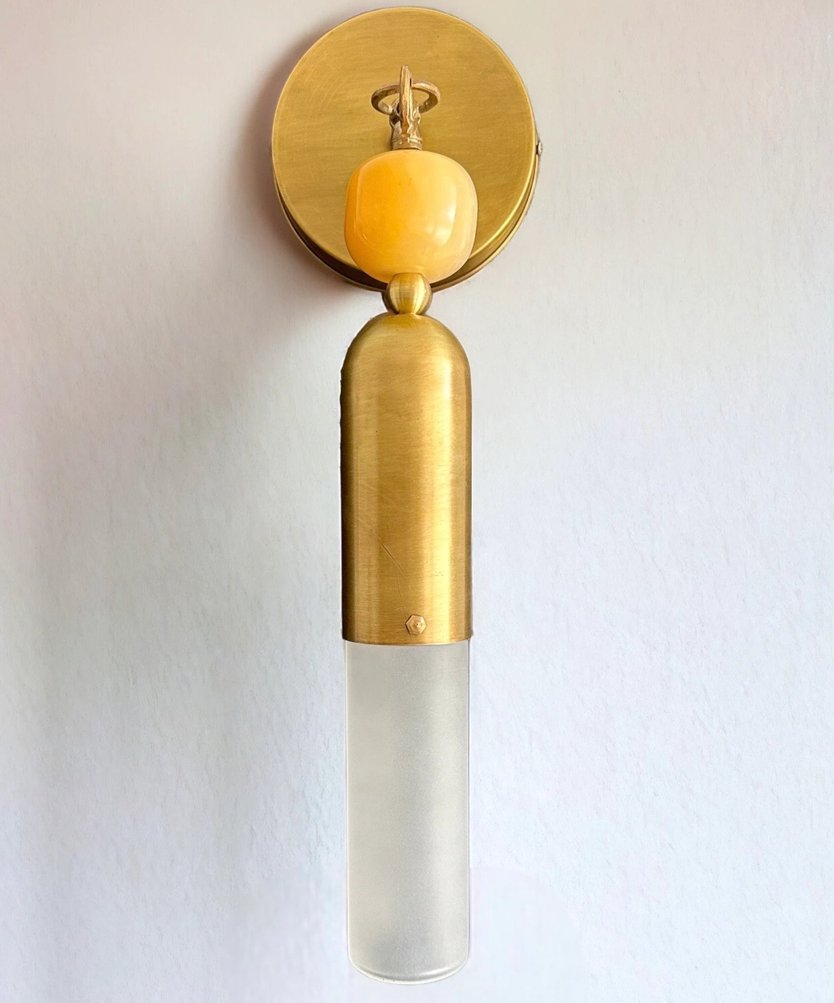 Les Trois PyramidesBrass Base with Frosted Glass + Marble Gemstone handmade wall sconce | Les Trois Pyramides