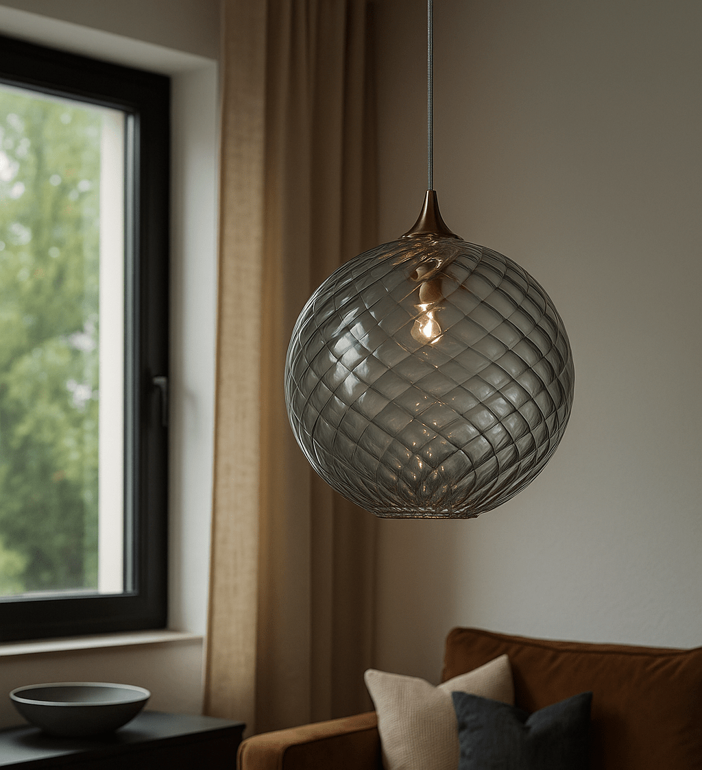 Light Fixture Round with Ripple and Swirl Ribbed Glass - Les Trois Pyramides