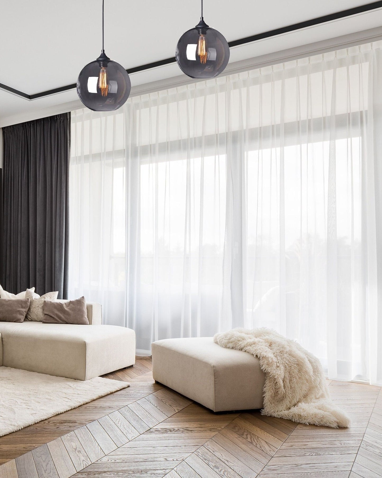 Light Fixture Round with Clear Shaded Black Glass - Les Trois Pyramides