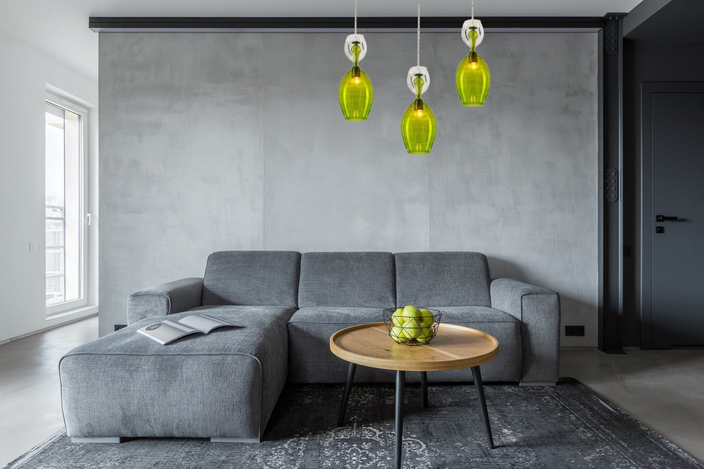 Light Green & Crystal Colored Handmade Modern Pendant Light - Les Trois Pyramides