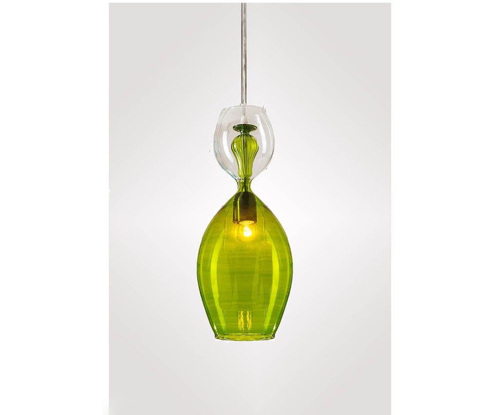 Light Green & Crystal Colored Handmade Modern Pendant Light - Les Trois Pyramides