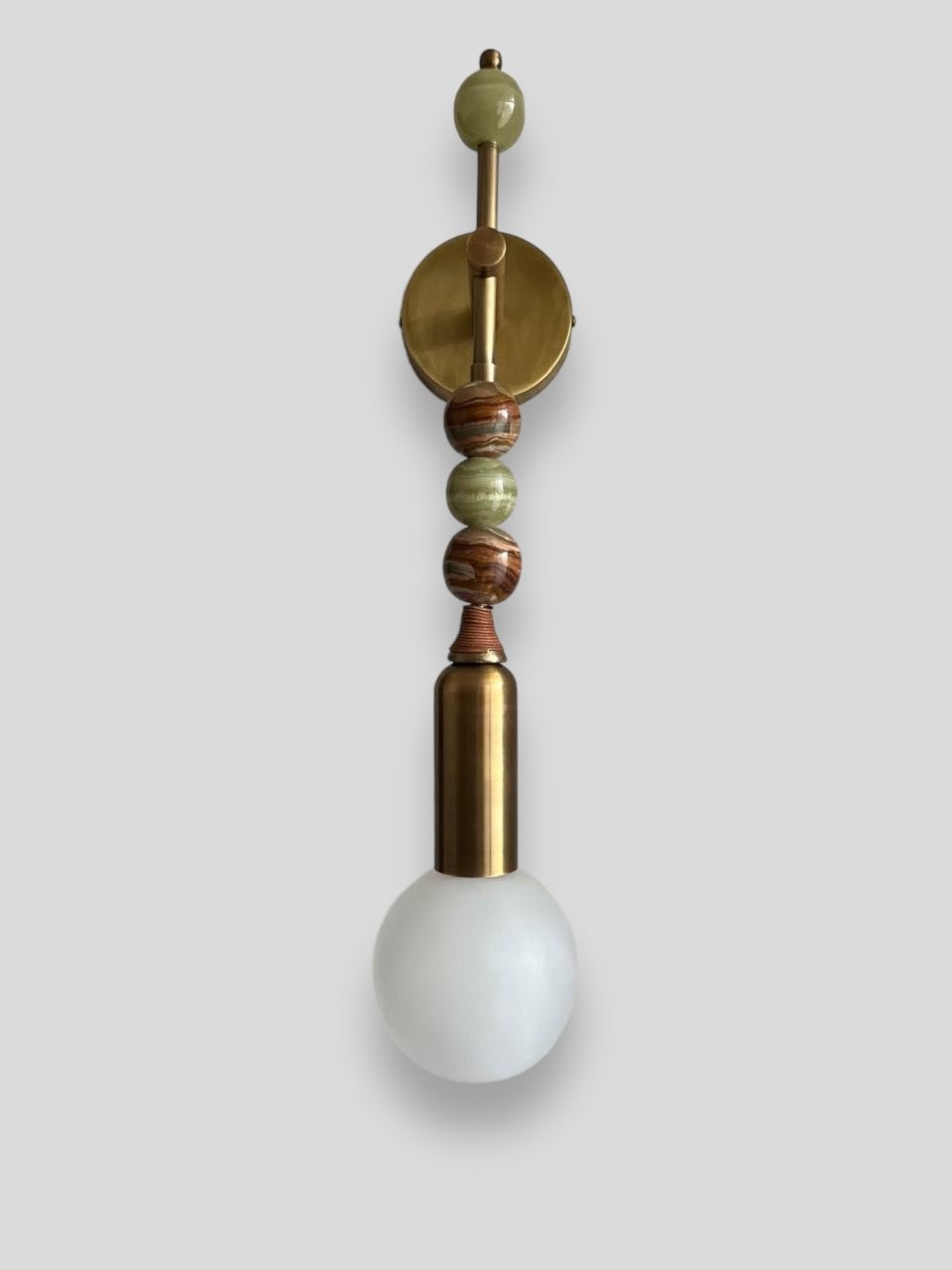 Luxury Brass Wall Sconce with Frosted Globe & Stone Accents | Les Trois Pyramides