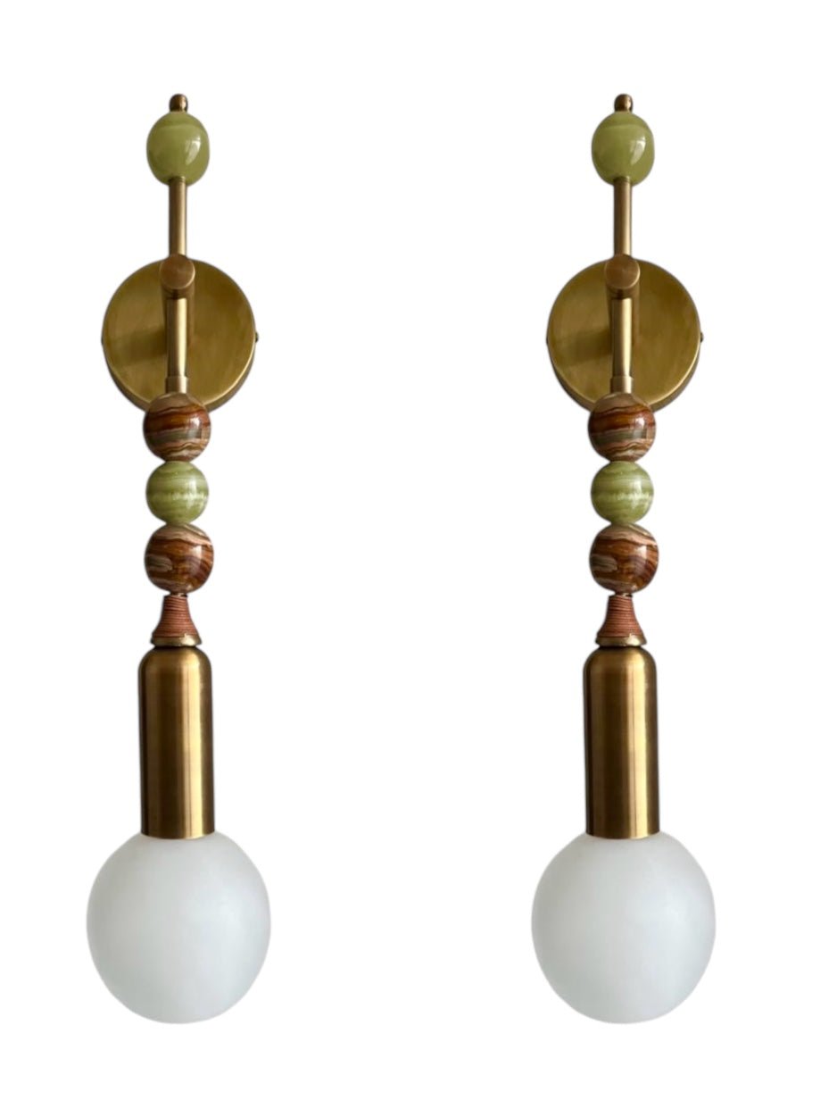 Luxury Brass Wall Sconce with Frosted Globe & Stone Accents | Les Trois Pyramides