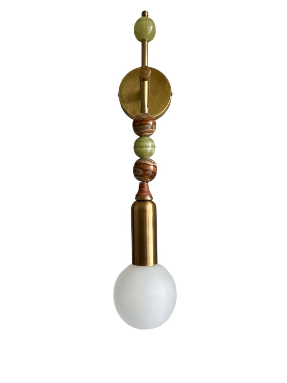 Luxury Brass Wall Sconce with Frosted Globe & Stone Accents | Les Trois Pyramides