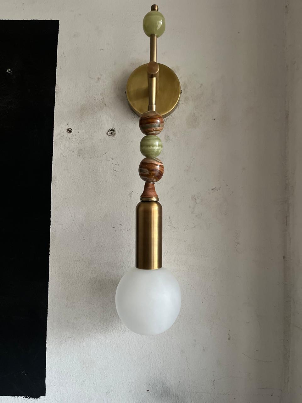 Luxury Brass Wall Sconce with Frosted Globe & Stone Accents | Les Trois Pyramides