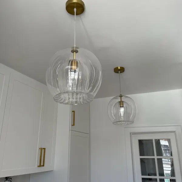 Modern Blown Glass Pendant Light β Smoky Grey with Ribbed Design