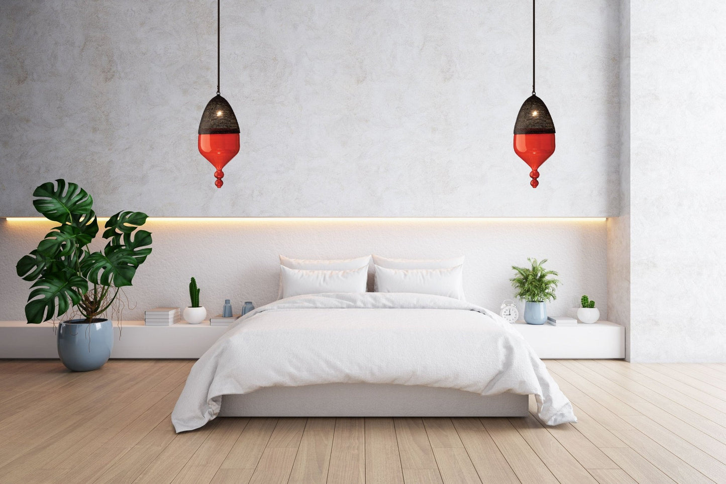 Modern Ceiling Light with Black Metal Chapeau - Les Trois Pyramides