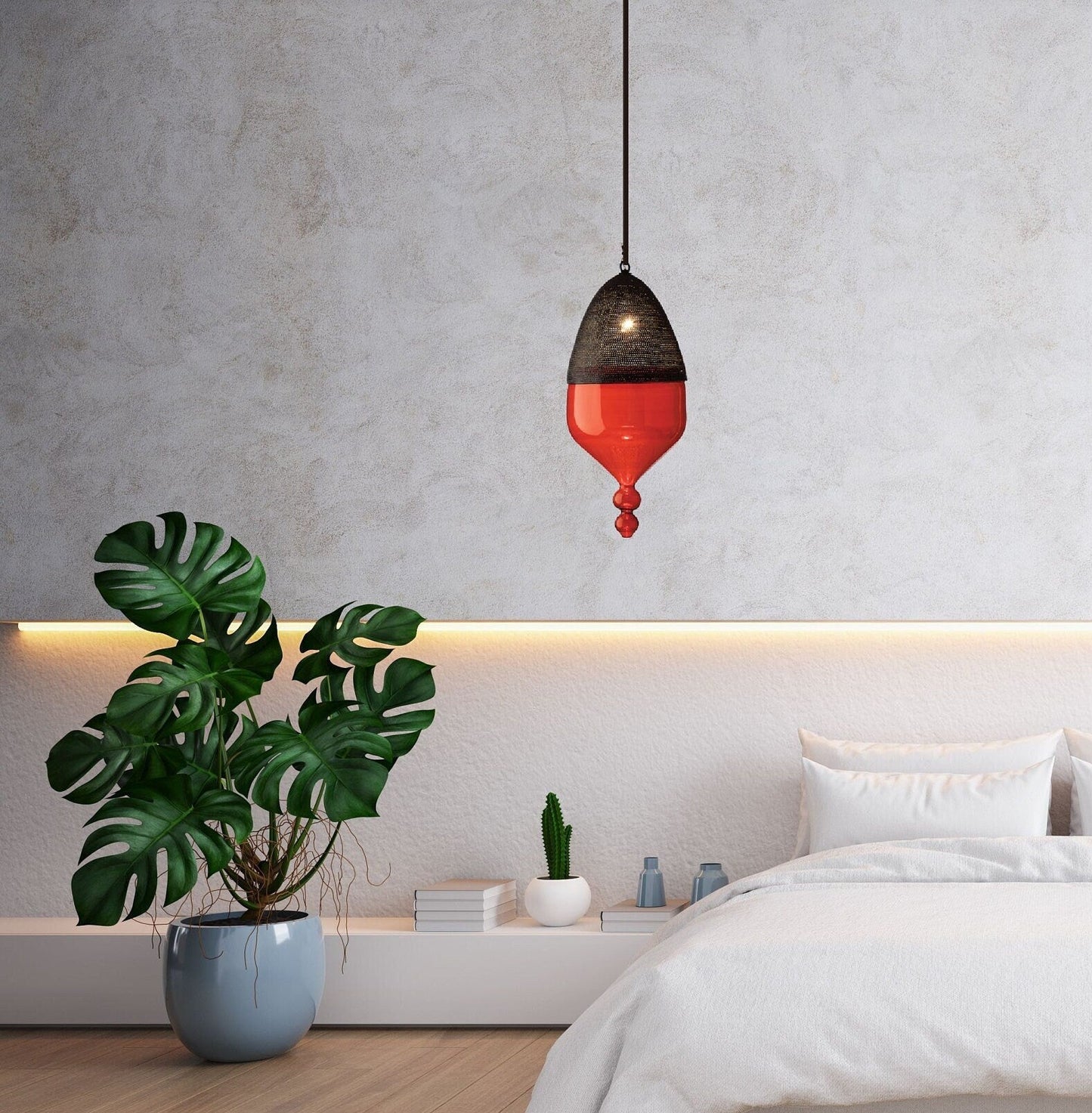 Modern Ceiling Light with Black Metal Chapeau - Les Trois Pyramides