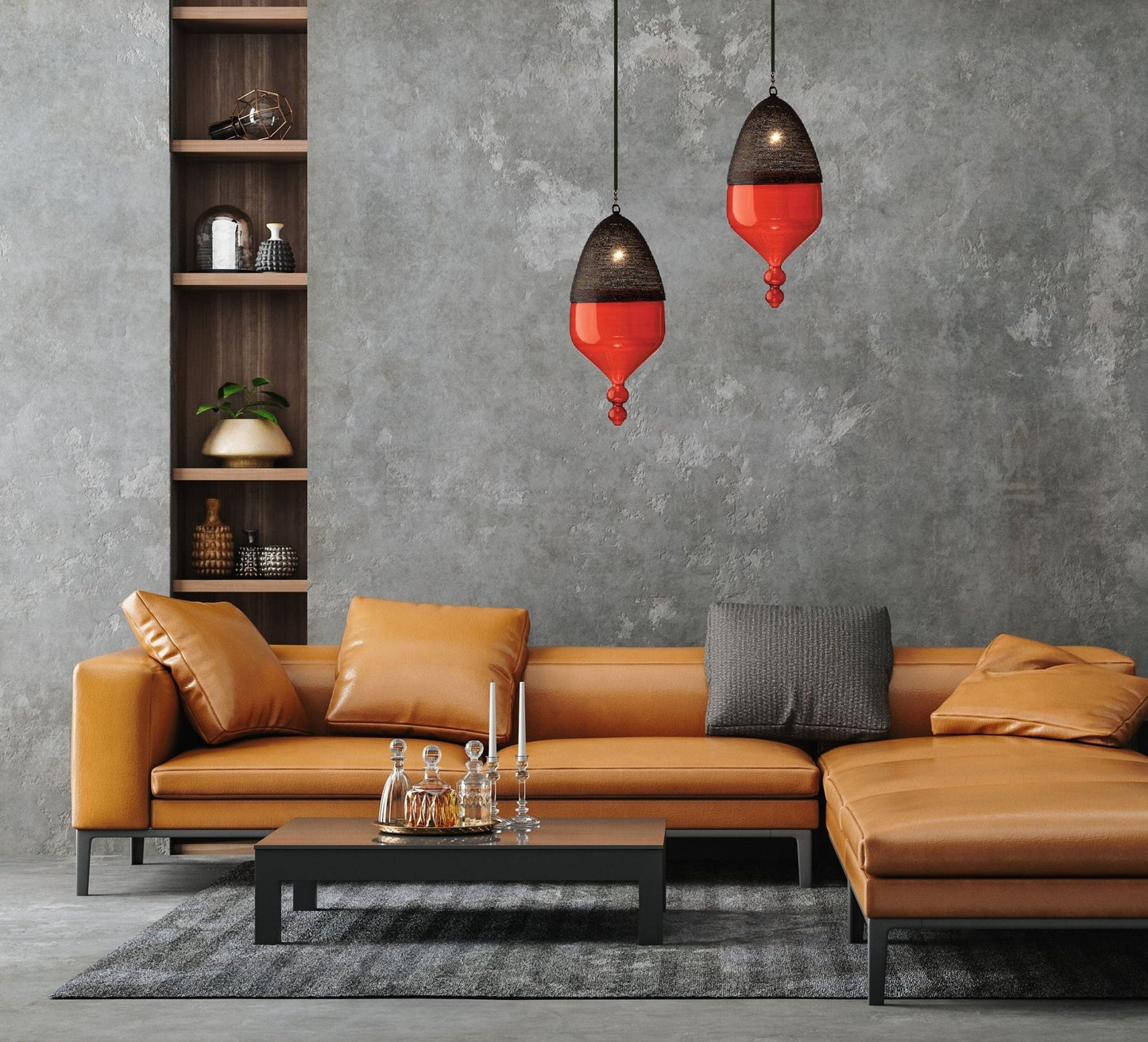 Modern Ceiling Light with Black Metal Chapeau - Les Trois Pyramides